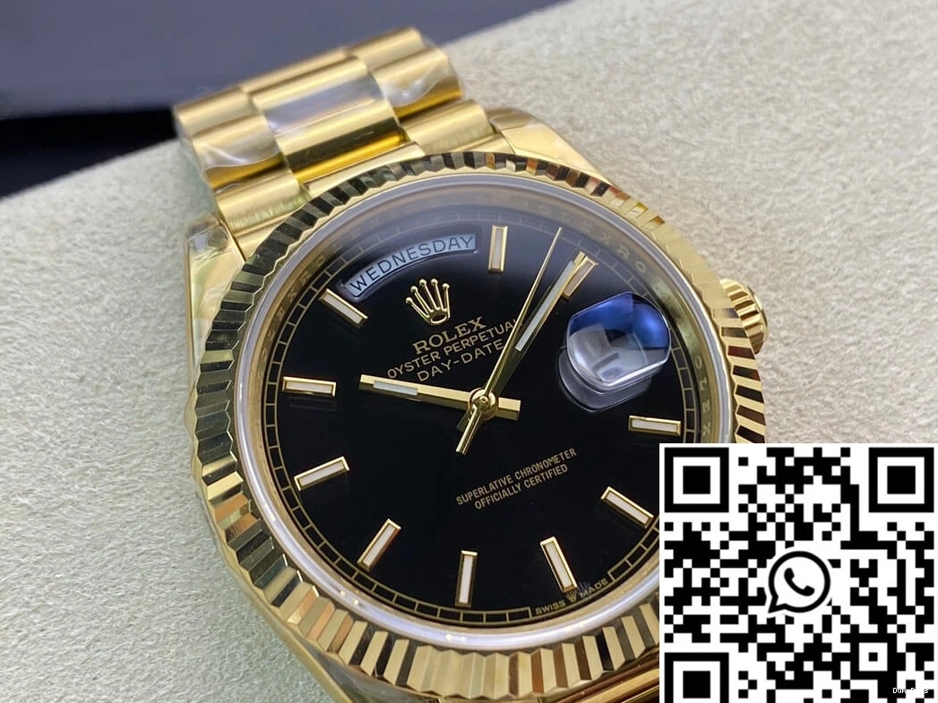 Black 40MM Dial EW Factory Yellow Rolex Gold Day Date 0314